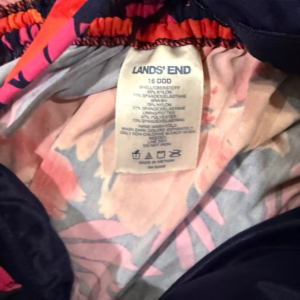 Lands End Womens Floral Tankini Top Navy Pink Orange Hibiscus Size 16 DDD Swim - Picture 3 of 3